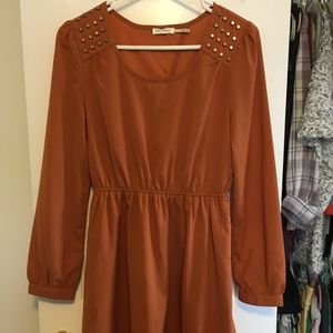 Burnt Orange Long-Sleeved Dress w/ Keyhole